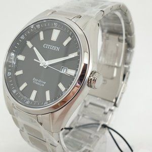 Citizen Eco-Drive AW1248-80E Men's 42mm Titanium Black Dial Date Watch NWT